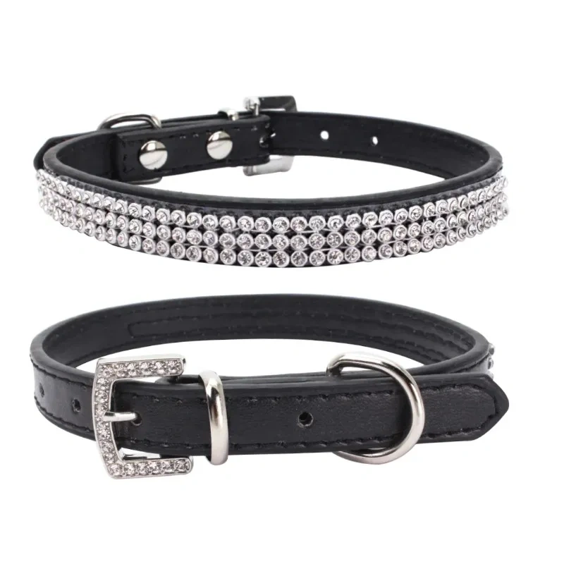 Shiny Rhinestone Pet Collars for Small and Medium-sized Dogs, Multi-row Net Diamonds, PU Leather Dog Collars, Adjustable Size