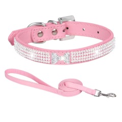 PU pet collar with sparkling rhinestones