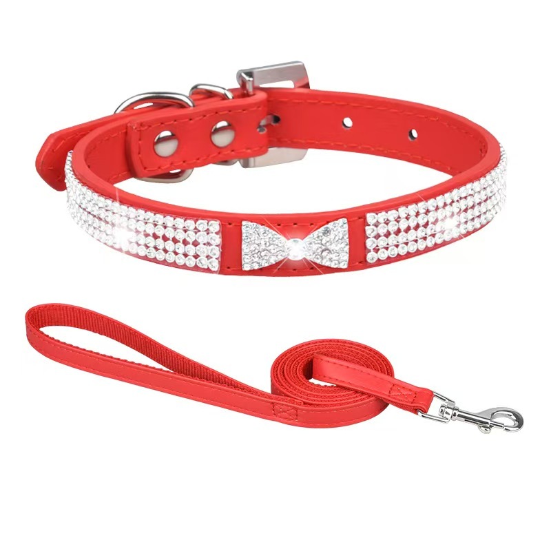 PU pet collar with sparkling rhinestones