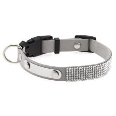 Rhinestone Cat Collar Leather Stainless Steel Engraved
