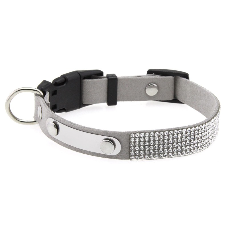 Rhinestone Cat Collar Leather Stainless Steel Engraved