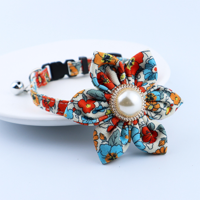 Flower Sashy Bell Adjustable Pet Cat Puppy Collar