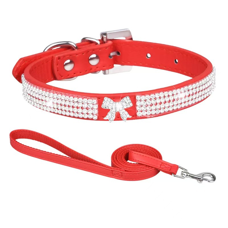 PU pet collar with sparkling rhinestones