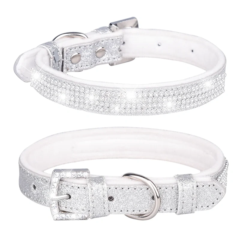 CP326--pet dog & cat collar with Shining diamonds and sparkling fabric, soft lint bottom.