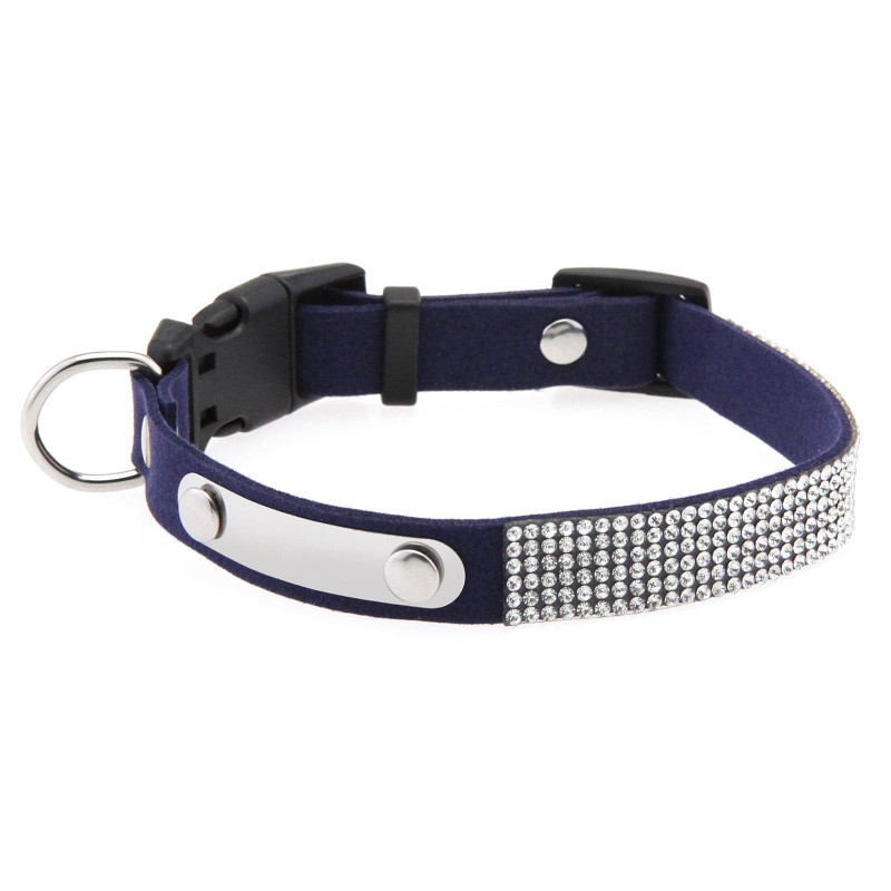 Rhinestone Cat Collar Leather Stainless Steel Engraved