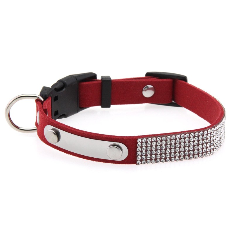 Rhinestone Cat Collar Leather Stainless Steel Engraved