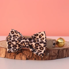 Adjustable Leopard Print Cat Collar with Bowtie, Stylish & Comfortable, Perfect Fit for Any Cat Size