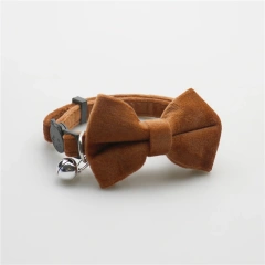 Velvet Cat Collar Solid Color Bowknot Puppy Chihuahua Collars with Bell Adjustable Safety Buckle Cats Bow Tie Pets Accessories