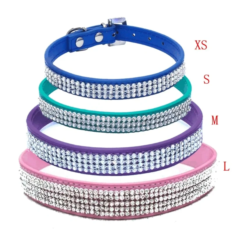 Shiny Rhinestone Pet Collars for Small and Medium-sized Dogs, Multi-row Net Diamonds, PU Leather Dog Collars, Adjustable Size