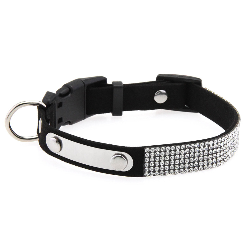 Rhinestone Cat Collar Leather Stainless Steel Engraved