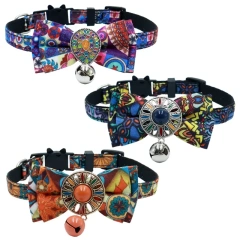 18-28cm Bohemian Style Cat Adjustable Collar Vintage Gorgeous Bow Bell Pet Cat Small Dog Collar Pet Accessories
