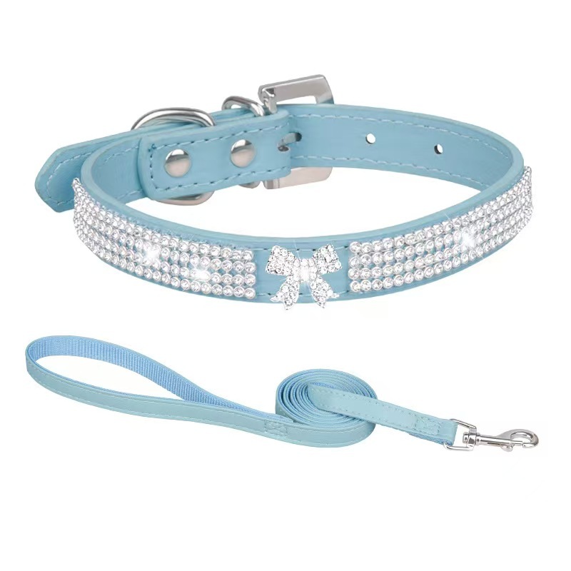 PU pet collar with sparkling rhinestones