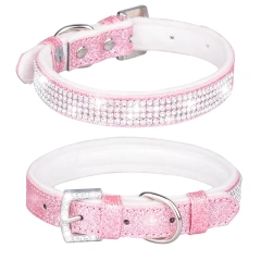 CP326--pet dog & cat collar with Shining diamonds and sparkling fabric, soft lint bottom.