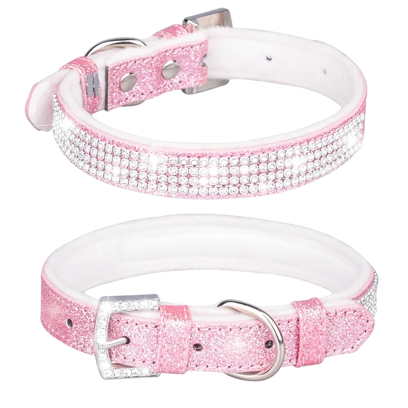 CP326--pet dog & cat collar with Shining diamonds and sparkling fabric, soft lint bottom.