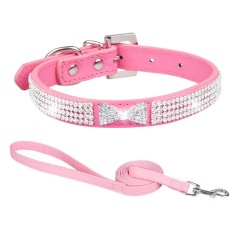 PU pet collar with sparkling rhinestones