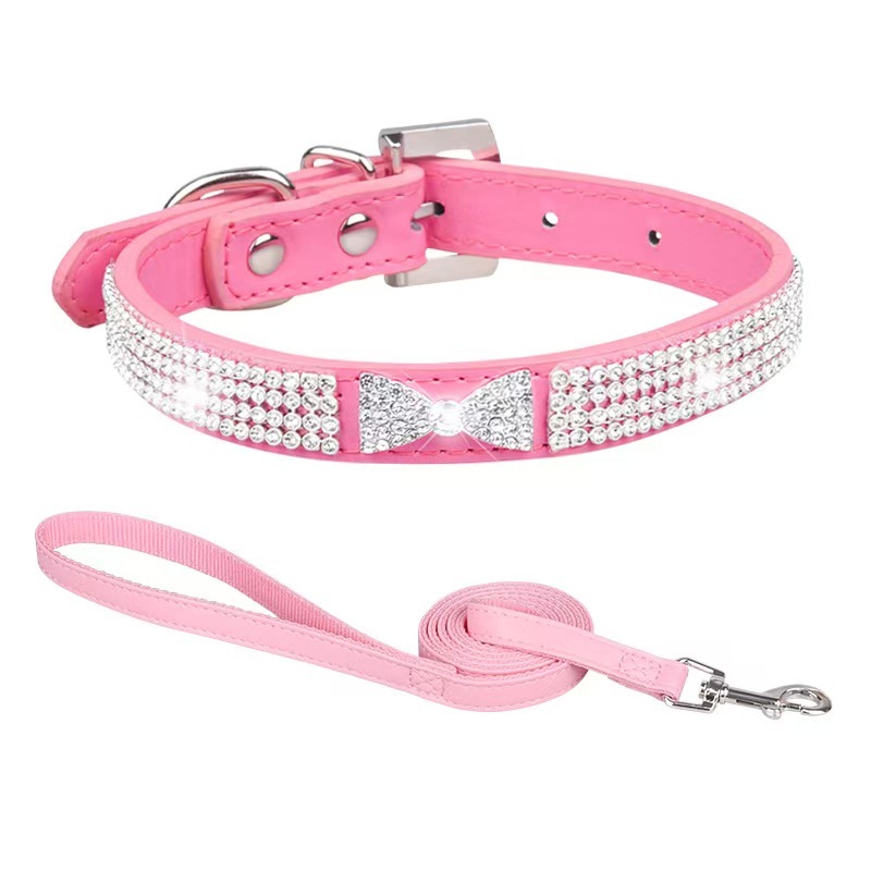 PU pet collar with sparkling rhinestones