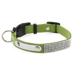 Rhinestone Cat Collar Leather Stainless Steel Engraved