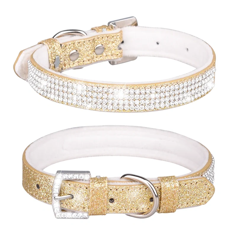CP326--pet dog & cat collar with Shining diamonds and sparkling fabric, soft lint bottom.