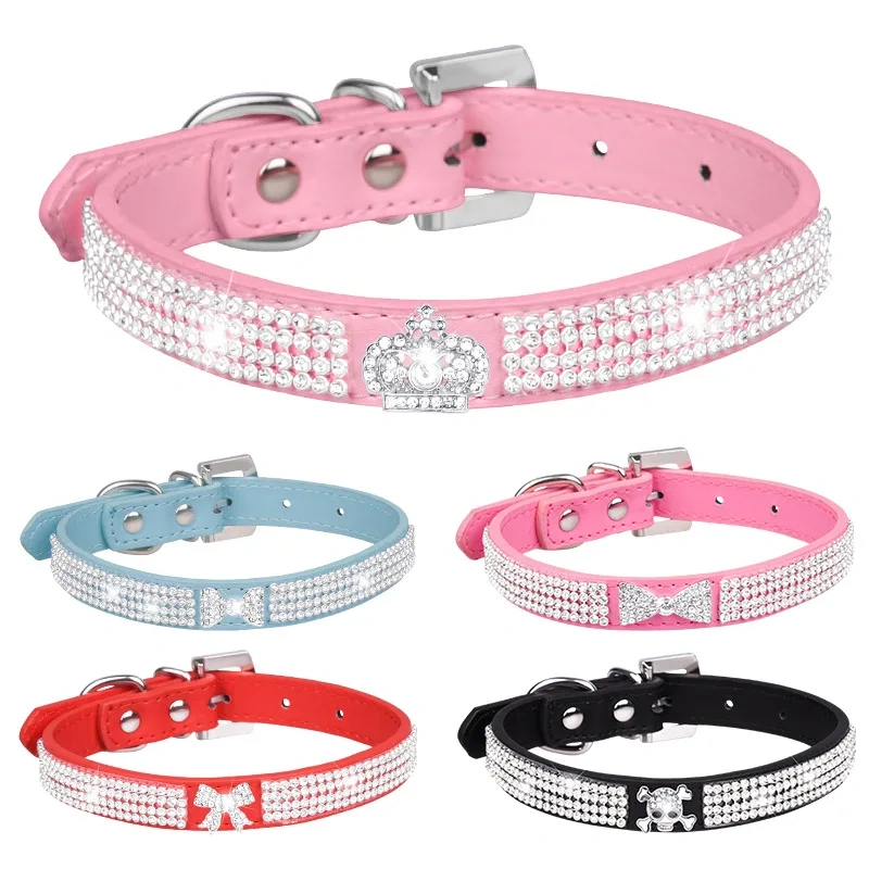 24 Colors Bling Cute Dazzling Sparkling Full Crystal Soft Suede Leather Rhinestone Dog Collar for Pet Dogs Cats Puppy