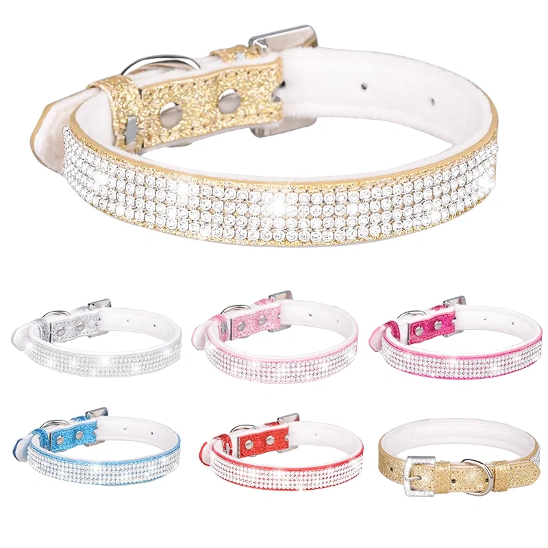 CP326--pet dog & cat collar with Shining diamonds and sparkling fabric, soft lint bottom.