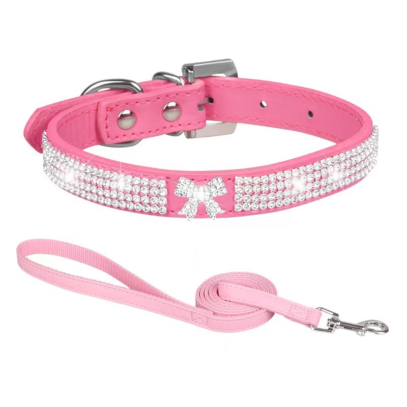 PU pet collar with sparkling rhinestones