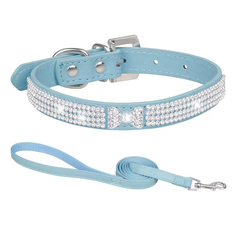 PU pet collar with sparkling rhinestones