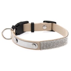 Rhinestone Cat Collar Leather Stainless Steel Engraved
