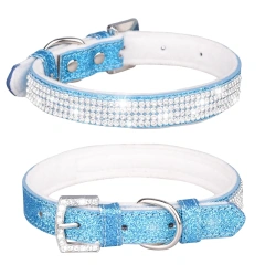 CP326--pet dog & cat collar with Shining diamonds and sparkling fabric, soft lint bottom.
