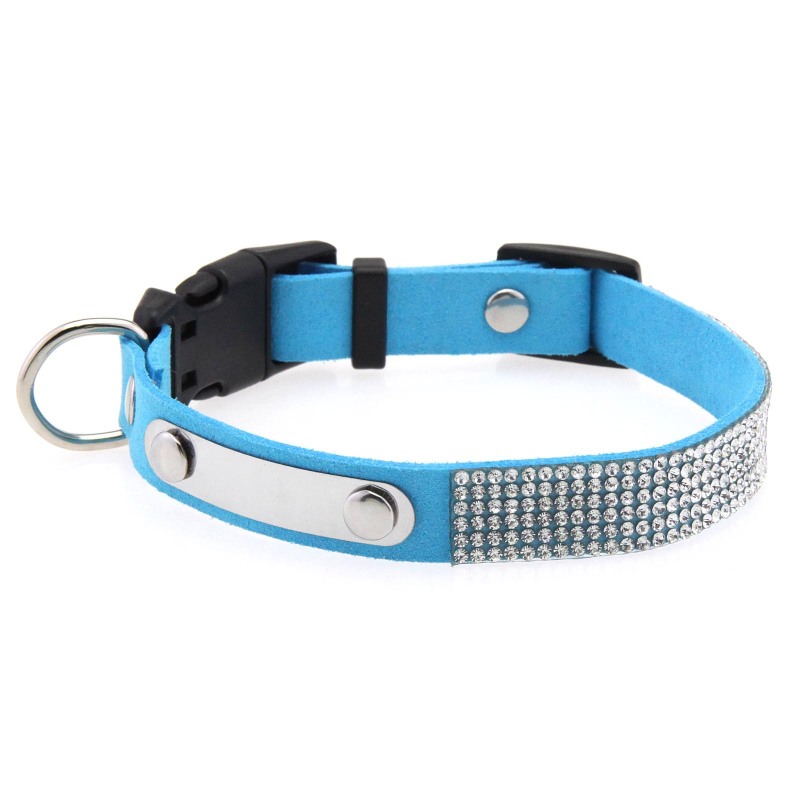 Rhinestone Cat Collar Leather Stainless Steel Engraved