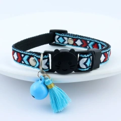 Adjustable Cat Collar, Jacquard Embroidered Plaid Cat Collar with Bells and Floral Pendant Prevent Loss Fits Pet Cats & Puppies