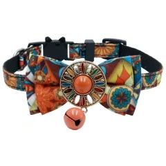 18-28cm Bohemian Style Cat Adjustable Collar Vintage Gorgeous Bow Bell Pet Cat Small Dog Collar Pet Accessories