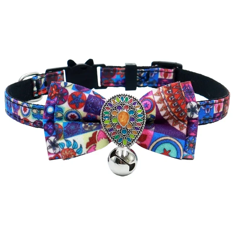 18-28cm Bohemian Style Cat Adjustable Collar Vintage Gorgeous Bow Bell Pet Cat Small Dog Collar Pet Accessories