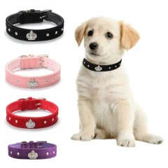2021 New Crown Rhinestone Adjustable Pet Collar Pu Leather Fashion Cute Neckband Kitten and Dog Accessories Pet Supplies For dog