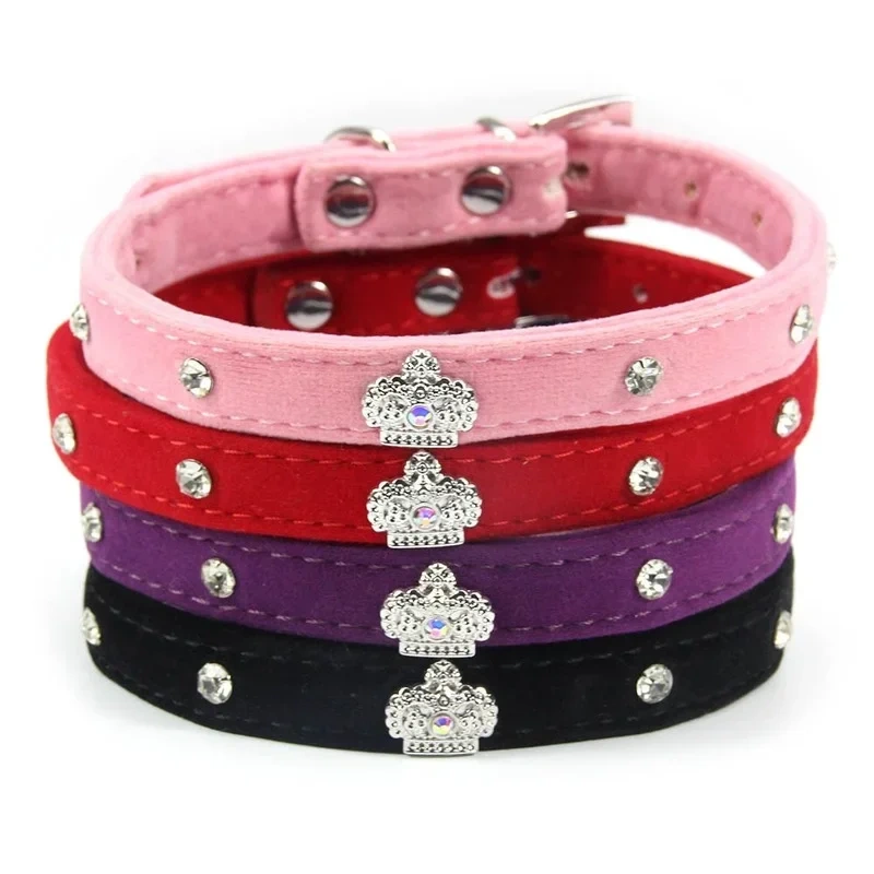 2021 New Crown Rhinestone Adjustable Pet Collar Pu Leather Fashion Cute Neckband Kitten and Dog Accessories Pet Supplies For dog