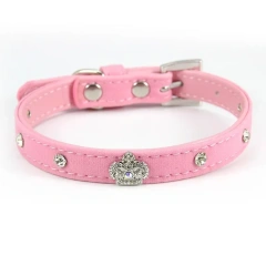 2021 New Crown Rhinestone Adjustable Pet Collar Pu Leather Fashion Cute Neckband Kitten and Dog Accessories Pet Supplies For dog