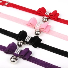 Pet Dogs Collar Rhinestone BowKnot with Bell Kitten Velvet Bow Tie Cute Comfortable Adjustable Elastic Puppy Pet Cats Supplies