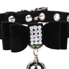 Pet Dogs Collar Rhinestone BowKnot with Bell Kitten Velvet Bow Tie Cute Comfortable Adjustable Elastic Puppy Pet Cats Supplies