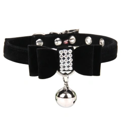 Pet Dogs Collar Rhinestone BowKnot with Bell Kitten Velvet Bow Tie Cute Comfortable Adjustable Elastic Puppy Pet Cats Supplies