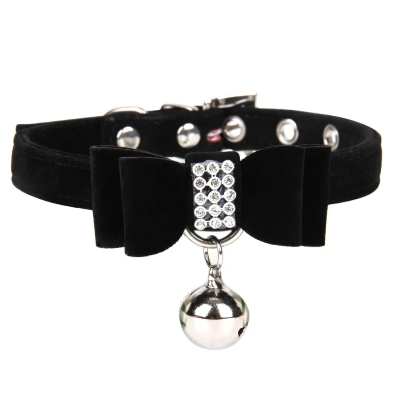 Pet Dogs Collar Rhinestone BowKnot with Bell Kitten Velvet Bow Tie Cute Comfortable Adjustable Elastic Puppy Pet Cats Supplies