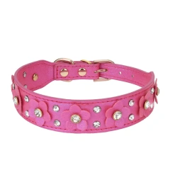 Rhinestone Flower Dog Collar with Multiple Color Options and Durable Leather Material Pet Fashion and Identification Dog Collar