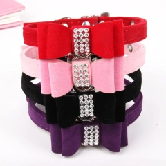 Pet Dogs Collar Rhinestone BowKnot with Bell Kitten Velvet Bow Tie Cute Comfortable Adjustable Elastic Puppy Pet Cats Supplies