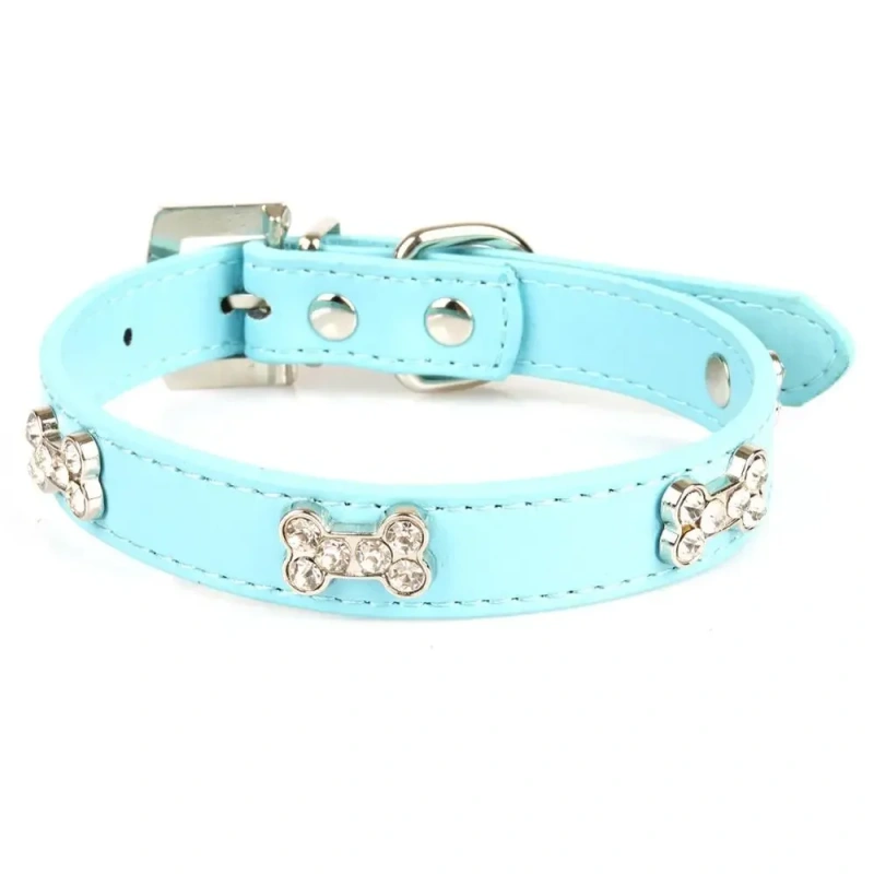 Bling bone Rhinestones Dog Collar pu Leather Adjustable Necklace Pet Dog/cat Collars for Small Medium Dog Pet accessories
