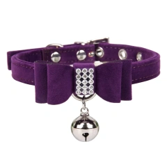 Pet Dogs Collar Rhinestone BowKnot with Bell Kitten Velvet Bow Tie Cute Comfortable Adjustable Elastic Puppy Pet Cats Supplies
