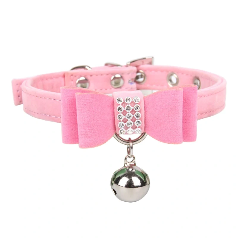Pet Dogs Collar Rhinestone BowKnot with Bell Kitten Velvet Bow Tie Cute Comfortable Adjustable Elastic Puppy Pet Cats Supplies