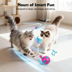 AFP Indoor Interactive Pet Toy Automatic Rotating Rolling Ball With Elastic Mesh Tail Electric Smart Cat Teaser Toy Chasing Ball