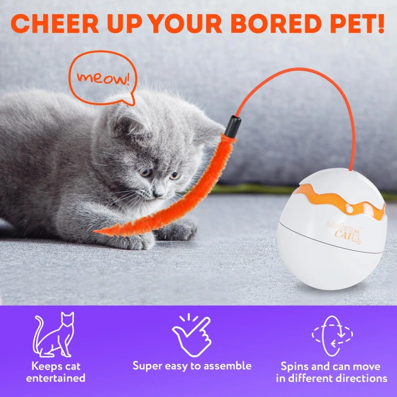 White 360-Degree Rotation Automatic Shut-Off Spinner Cat Toy Sturdy ABS Plastic Interactive Movement Toy for Indoor Cats Kittens