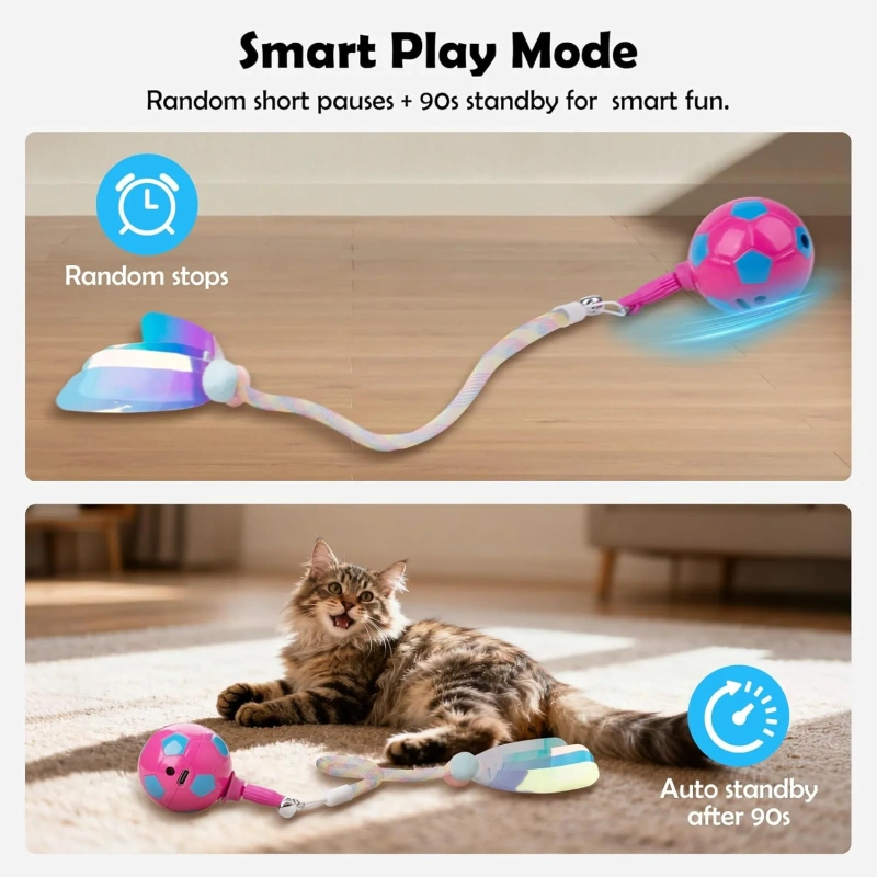 AFP Indoor Interactive Pet Toy Automatic Rotating Rolling Ball With Elastic Mesh Tail Electric Smart Cat Teaser Toy Chasing Ball
