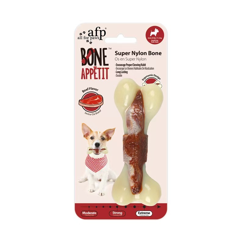 Durable Nylon Rubber Mix Beef Bacon Flavor Infused Dog Chew Bone Toy