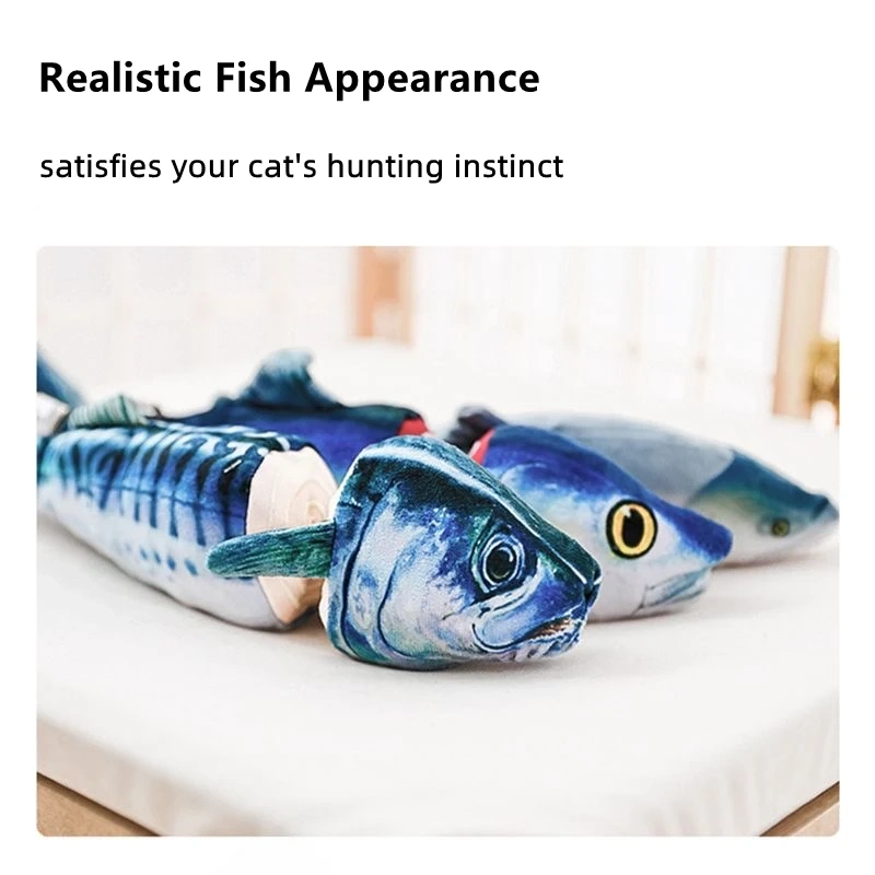 AFP New Arrival Interactive Cat Teaser Toy Automatic Tail Vibration Realistic Fish Cat Chew Toy Built-in Crinkle Catnip Kick Toy