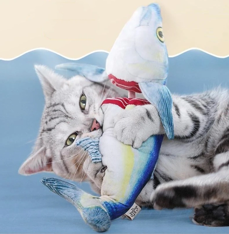 AFP New Arrival Interactive Cat Teaser Toy Automatic Tail Vibration Realistic Fish Cat Chew Toy Built-in Crinkle Catnip Kick Toy